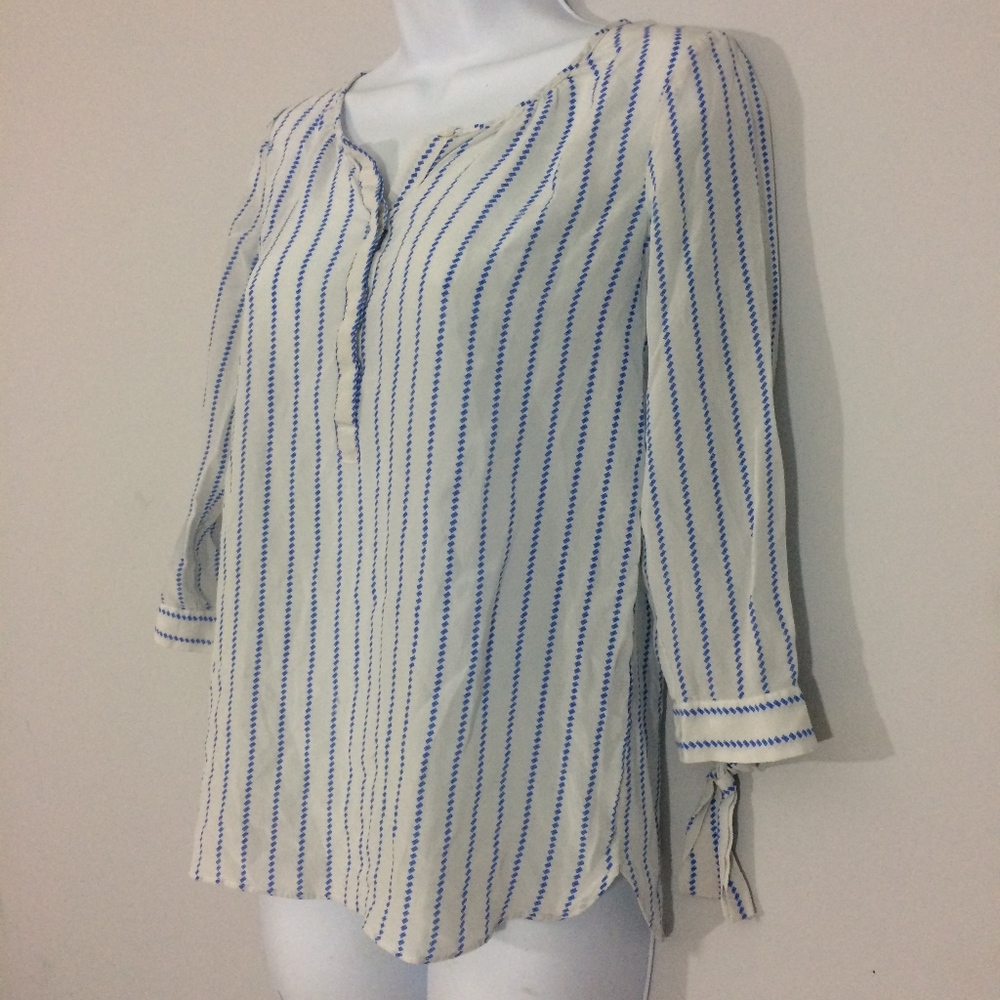 Massimo Dutti Womens Sz 2 White & Blue Boho Top - Picture 2 of 6